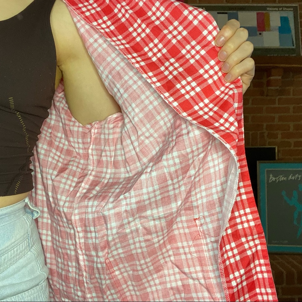 Vintage 80s IVY Lightweight Oversized Windowpane Plaid Unlined Pocket Bl… - Picture 5 of 15